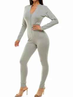 Women Bebe Knit Zip Up Jumpsuit