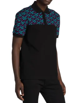 Versace Polos|La Greca Pique Polo Teal Multi