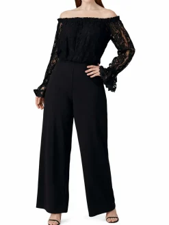 Women Adrianna Papell Lace Off Shoulder Wide Leg Jumpsuit