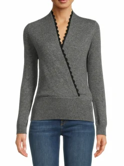 Women Sofia Cashmere Lace Trim Surplice Cashmere Sweater