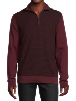 BOSS Sweaters|Ladamo Virgin Wool Blend Mockneck Quarter Zip Sweater Dark Red