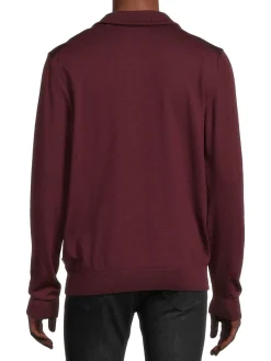BOSS Sweaters|Ladamo Virgin Wool Blend Mockneck Quarter Zip Sweater Dark Red