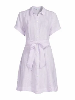 Women Hill House Home Laura Pinstripe Belted Linen Shirt Dress