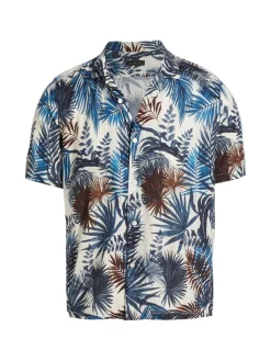 Saks Fifth Avenue Linen|Leaf Print Cotton & Linen Shirt Navy