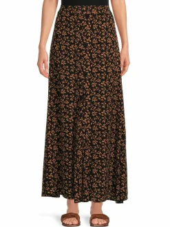Women Bobeau Leaf Print Godet Maxi Skirt