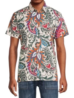 Reason Casual Button-Down Shirts|Leaf Print Shirt Cream Multi