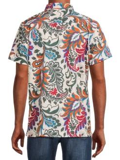 Reason Casual Button-Down Shirts|Leaf Print Shirt Cream Multi