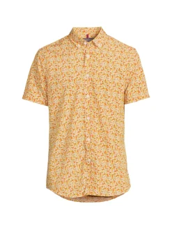Heritage Report Collection Casual Button-Down Shirts|Leaf Print Sport Shirt Orange