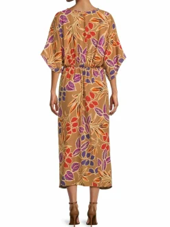 Women Renee C. Leaf Print Twisted Midi Kimono Dress