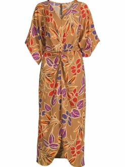 Women Renee C. Leaf Print Twisted Midi Kimono Dress