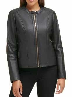 Women Cole Haan Leather Moto Jacket