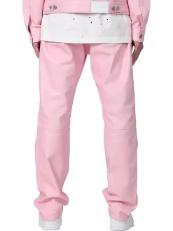 Purple Brand Pants|Leather Relaxed Fit Pants Cherry Blossom