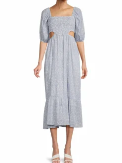Women CAARA Leighton Smocked Cutout Midi Dress
