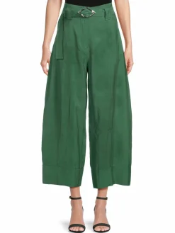 Women Ganni Light Slub High Waist Wide Leg Cropped Pants