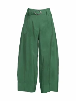 Women Ganni Light Slub High Waist Wide Leg Cropped Pants