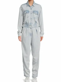 Women 7 For All Mankind Light Wash Denim Jumpsuit