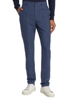 Saks Fifth Avenue Linen|Linen & Cotton Blend Slim Fit Pants Navy
