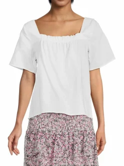 Women Saks Fifth Avenue Linen & Cotton Peasant Top