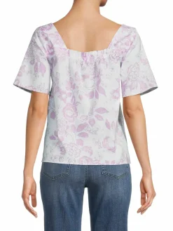 Women Saks Fifth Avenue Linen & Cotton Peasant Top