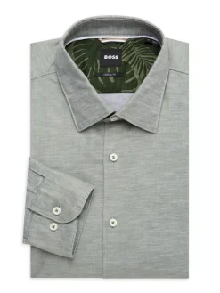 BOSS Linen|Linen Blend Casual Fit Dress Shirt Green