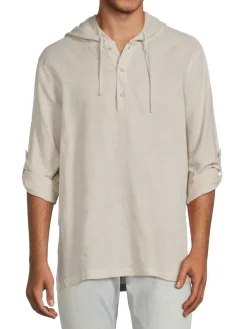 Saks Fifth Avenue Linen|Linen Blend Henley Hoodie