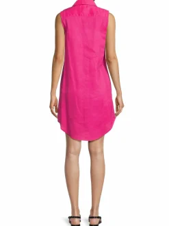 Women Saks Fifth Avenue Linen Blend High Low Shirtdress