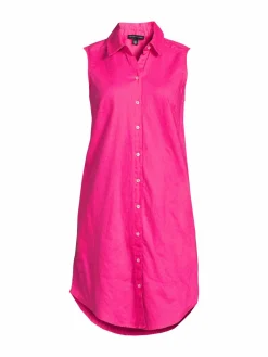 Women Saks Fifth Avenue Linen Blend High Low Shirtdress