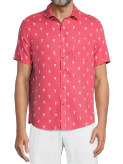 Saks Fifth Avenue Linen|Linen Blend Lobster Print Button Down Shirt Coral
