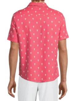 Saks Fifth Avenue Linen|Linen Blend Lobster Print Button Down Shirt Coral