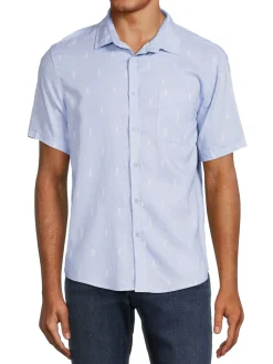 Saks Fifth Avenue Linen|Linen Blend Pineapple Print Button Down Shirt Sky Blue