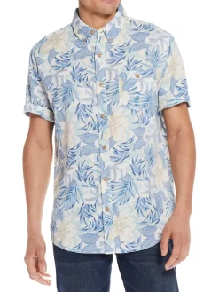 Weatherproof Vintage Casual Button-Down Shirts|Linen Blend Short Sleeve Oxford Shirt