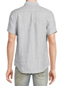 Heritage Report Collection Linen|Linen Striped Shirt Grey