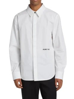 Helmut Lang Casual Button-Down Shirts|Logo Cotton Long Sleeve Shirt White