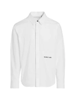 Helmut Lang Casual Button-Down Shirts|Logo Cotton Long Sleeve Shirt White