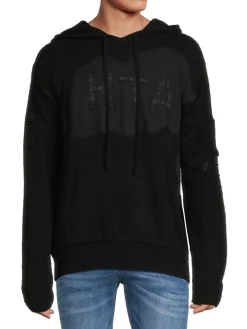 RTA Cashmere|Logo Distressed Cashmere Hoodie Black