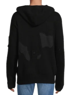 RTA Cashmere|Logo Distressed Cashmere Hoodie Black