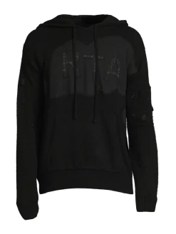 RTA Cashmere|Logo Distressed Cashmere Hoodie Black