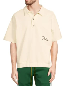 R H U D E Polos|Logo Dropped Shoulder Polo White