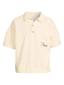 R H U D E Polos|Logo Dropped Shoulder Polo White