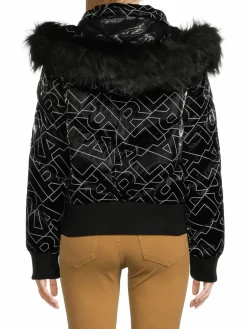 Women Karl Lagerfeld Paris Logo Faux Fur Trim Hooded Down Jacket