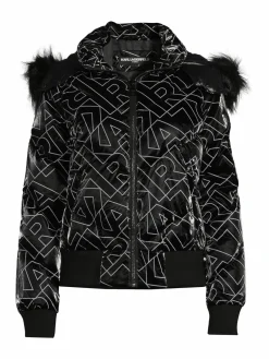 Women Karl Lagerfeld Paris Logo Faux Fur Trim Hooded Down Jacket