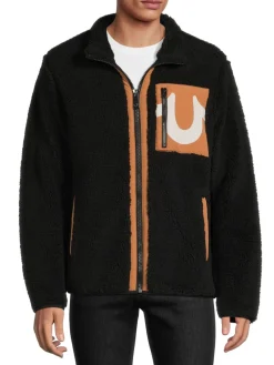True Religion Coats & Jackets|Logo Faux Shearling Zip Up Jacket Jet Black