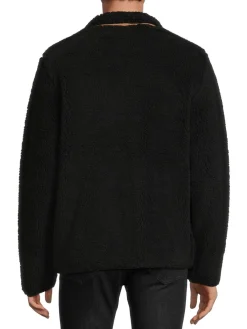 True Religion Coats & Jackets|Logo Faux Shearling Zip Up Jacket Jet Black