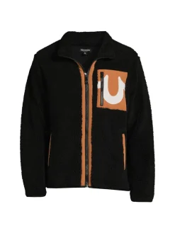 True Religion Coats & Jackets|Logo Faux Shearling Zip Up Jacket Jet Black