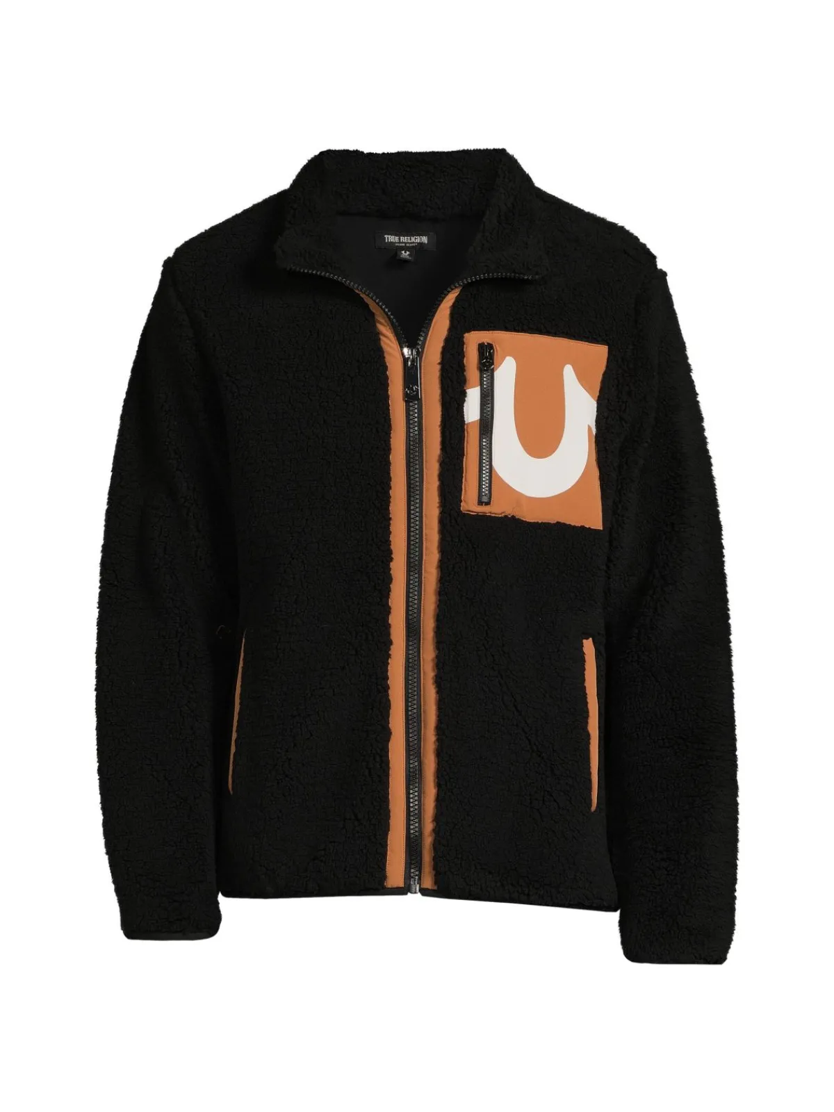 True Religion Coats & Jackets|Logo Faux Shearling Zip Up Jacket Jet Black