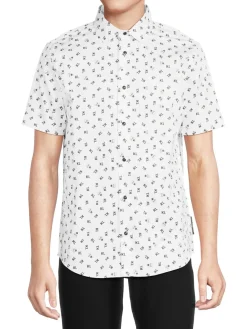 Karl Lagerfeld Paris Casual Button-Down Shirts|Logo Linen Blend Shirt White Black