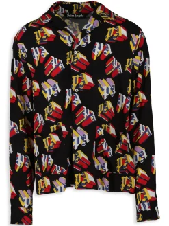 Palm Angels Loungewear, Sleepwear & Robes|Logo Pajama Shirt Black Red