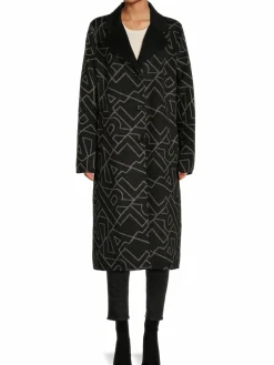 Women Karl Lagerfeld Paris Logo Print Wool Blend Coat