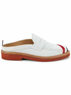Thom Browne Logo Suede Open Back Penny Loafers