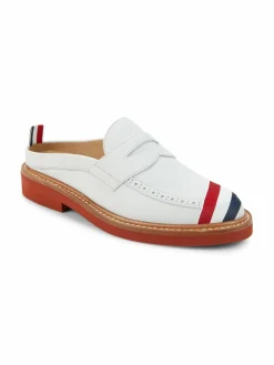 Thom Browne Logo Suede Open Back Penny Loafers